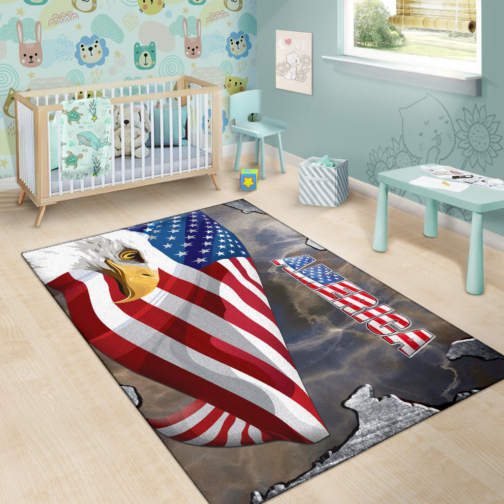 US Independence Day Minimal Eagle Head With US Flag Area Rug Home Decor