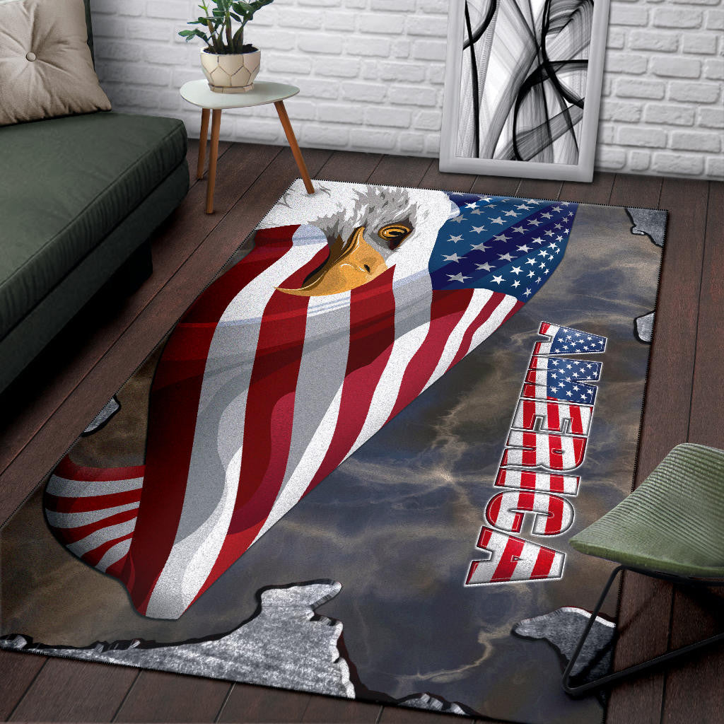 US Independence Day Minimal Eagle Head With US Flag Area Rug Home Decor