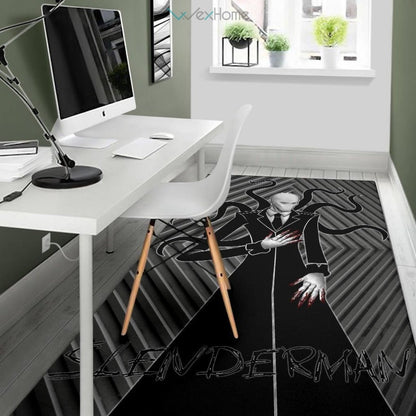 Horror Movie Slenderman Minimal Fanart Black White Area Rug Home Decor