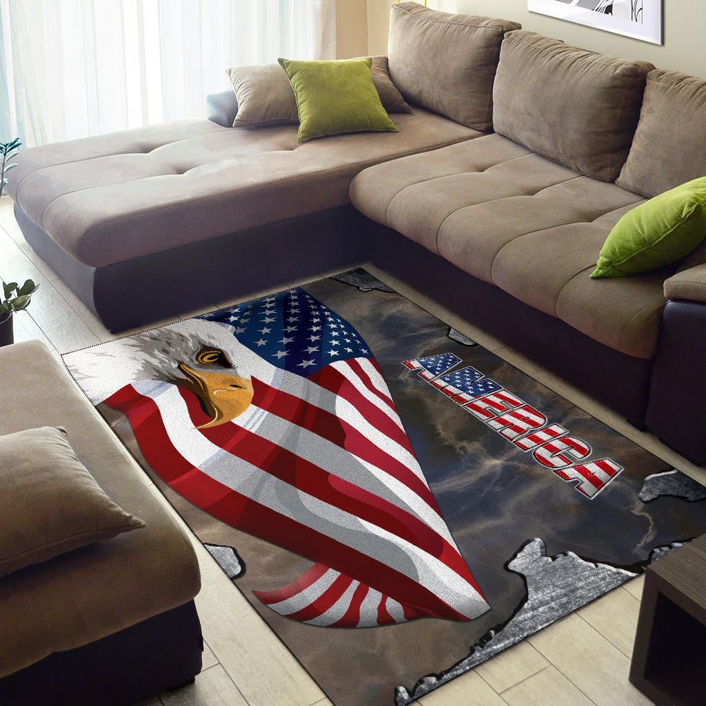US Independence Day Minimal Eagle Head With US Flag Area Rug Home Decor