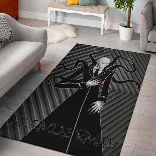 Horror Movie Slenderman Minimal Fanart Black White Area Rug Home Decor