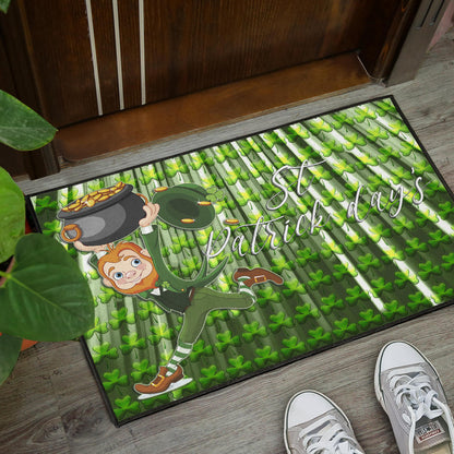 Saint Patrick's Leprechauns Stealing Pot Of Gold Coins Door Mat Home Decor