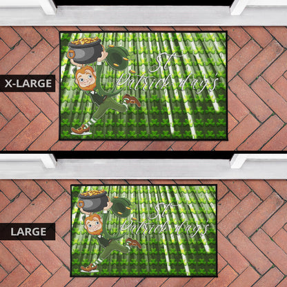 Saint Patrick's Leprechauns Stealing Pot Of Gold Coins Door Mat Home Decor