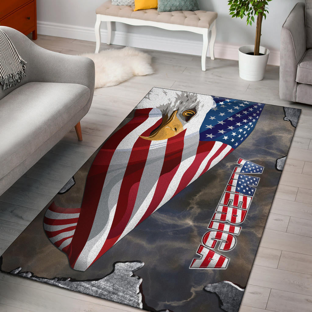 US Independence Day Minimal Eagle Head With US Flag Area Rug Home Decor