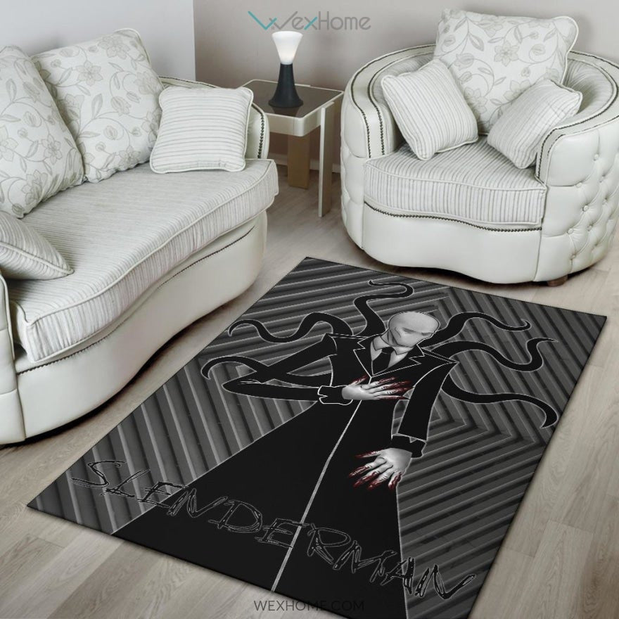 Horror Movie Slenderman Minimal Fanart Black White Area Rug Home Decor