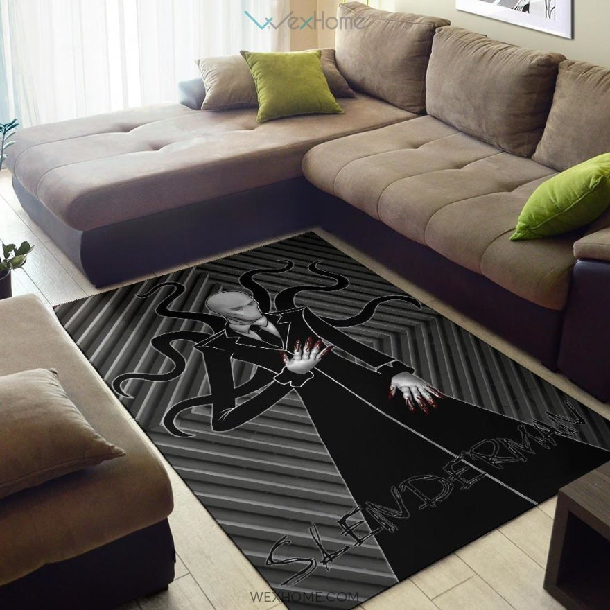Horror Movie Slenderman Minimal Fanart Black White Area Rug Home Decor