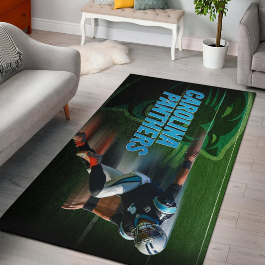 Carolina Panthers American Football Cam Newton Running Lightning Speed Area Rug Home Decor