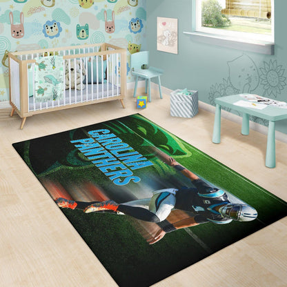 Carolina Panthers American Football Cam Newton Running Lightning Speed Area Rug Home Decor