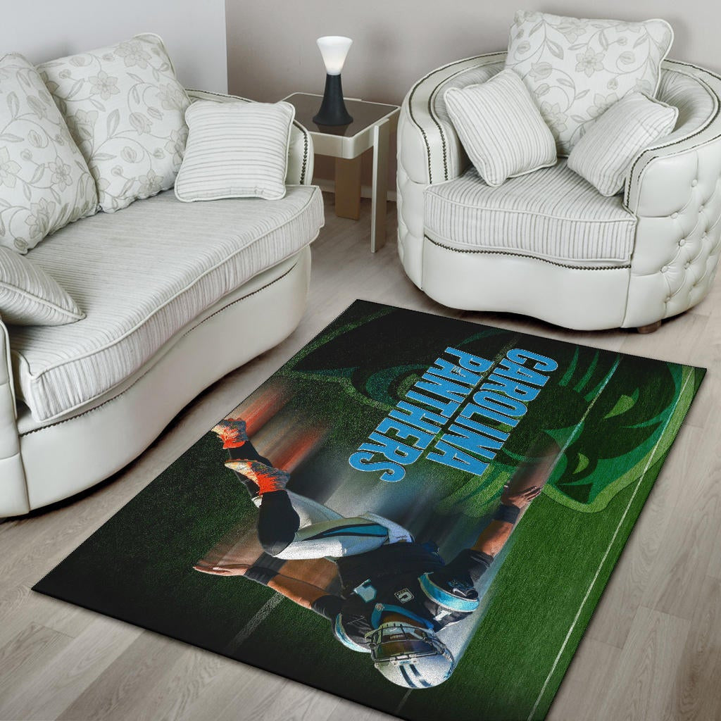 Carolina Panthers American Football Cam Newton Running Lightning Speed Area Rug Home Decor