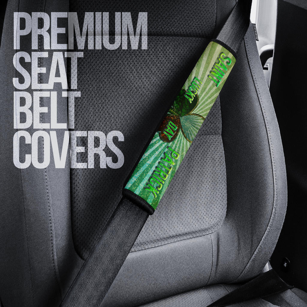 Saint Patrick's Leprechauns Beers Shamrock Spiral Green White Seat Belt Covers