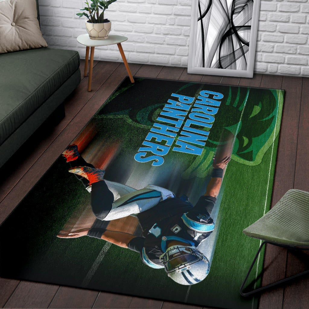 Carolina Panthers American Football Cam Newton Running Lightning Speed Area Rug Home Decor