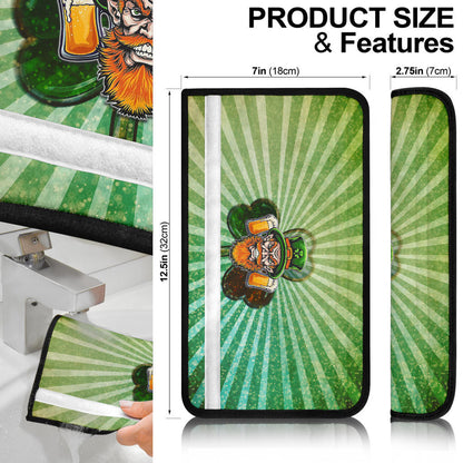Saint Patrick's Leprechauns Beers Shamrock Spiral Green White Seat Belt Covers