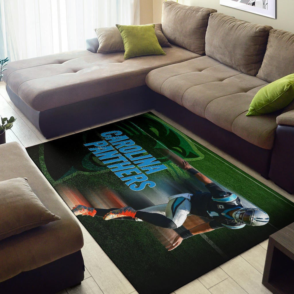 Carolina Panthers American Football Cam Newton Running Lightning Speed Area Rug Home Decor