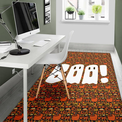 Boo!! Halloween Pumpkin Doodle Patterns Area Rug Home Decor