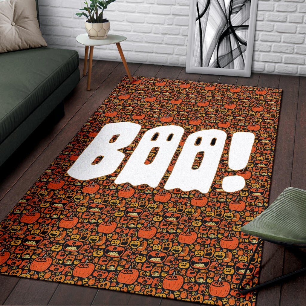 Boo!! Halloween Pumpkin Doodle Patterns Area Rug Home Decor