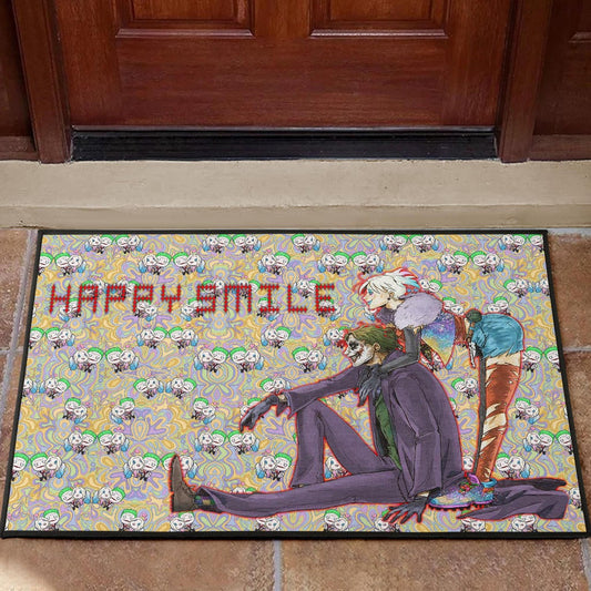 Horror Movie Joker And Harley Quinn Happy Smile Chibi Patterns Door Mat Home Decor