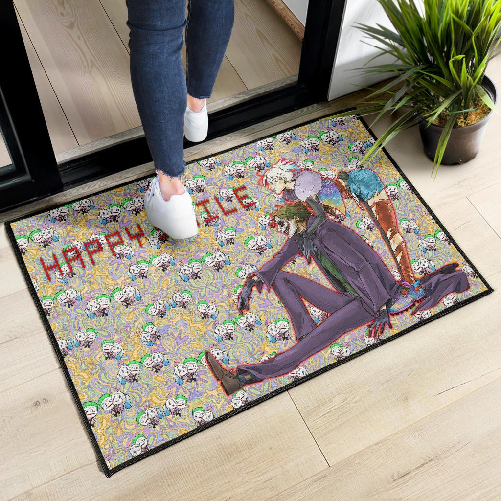 Horror Movie Joker And Harley Quinn Happy Smile Chibi Patterns Door Mat Home Decor