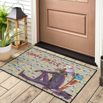Horror Movie Joker And Harley Quinn Happy Smile Chibi Patterns Door Mat Home Decor