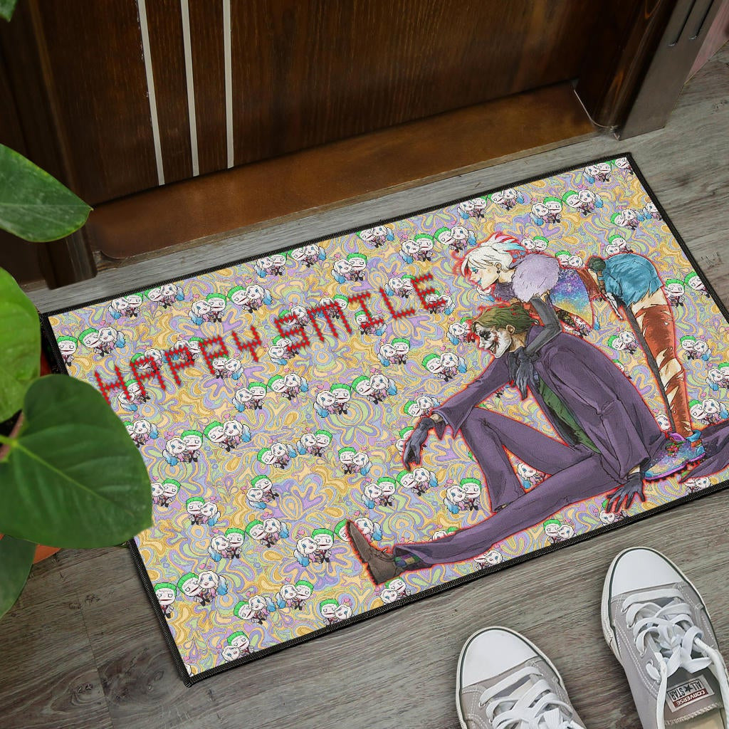 Horror Movie Joker And Harley Quinn Happy Smile Chibi Patterns Door Mat Home Decor
