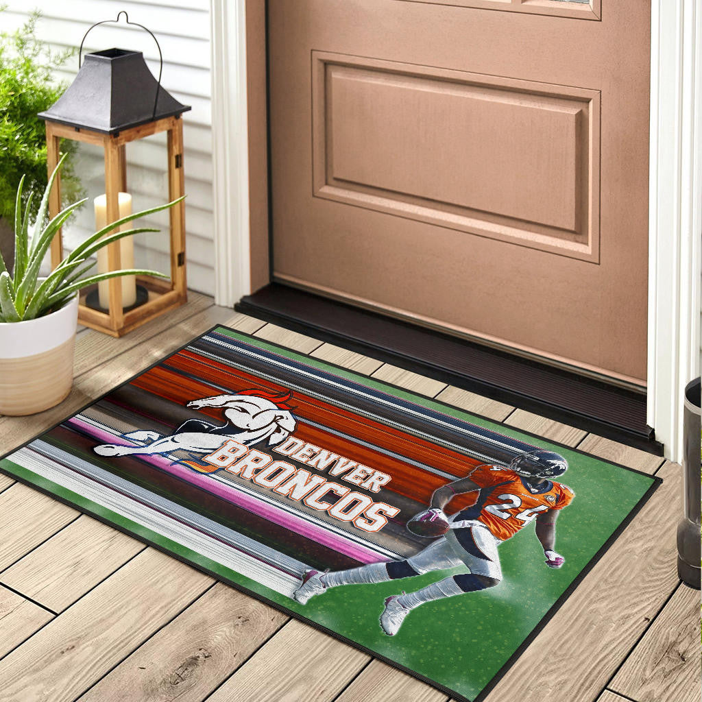 Denver American Football Broncos Bailey 24 Grab Rugby Ball Looking Back Door Mat Home Decor