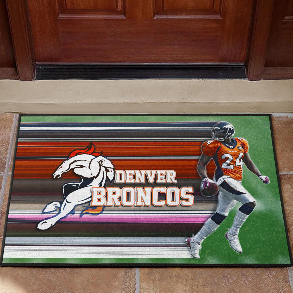 Denver American Football Broncos Bailey 24 Grab Rugby Ball Looking Back Door Mat Home Decor