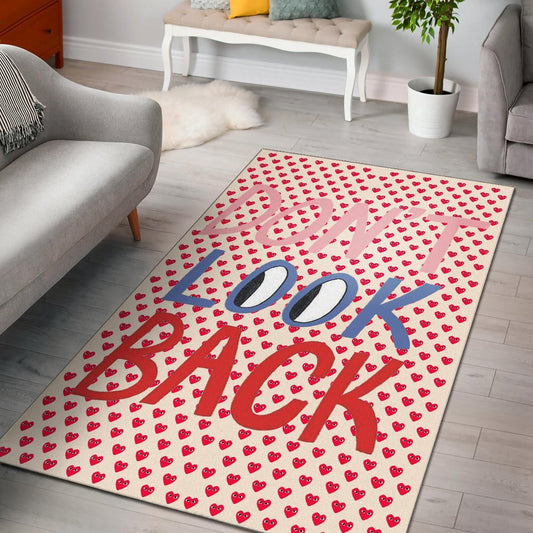 Don't Look Back Red Heart Patterns Area Rug Home Decor