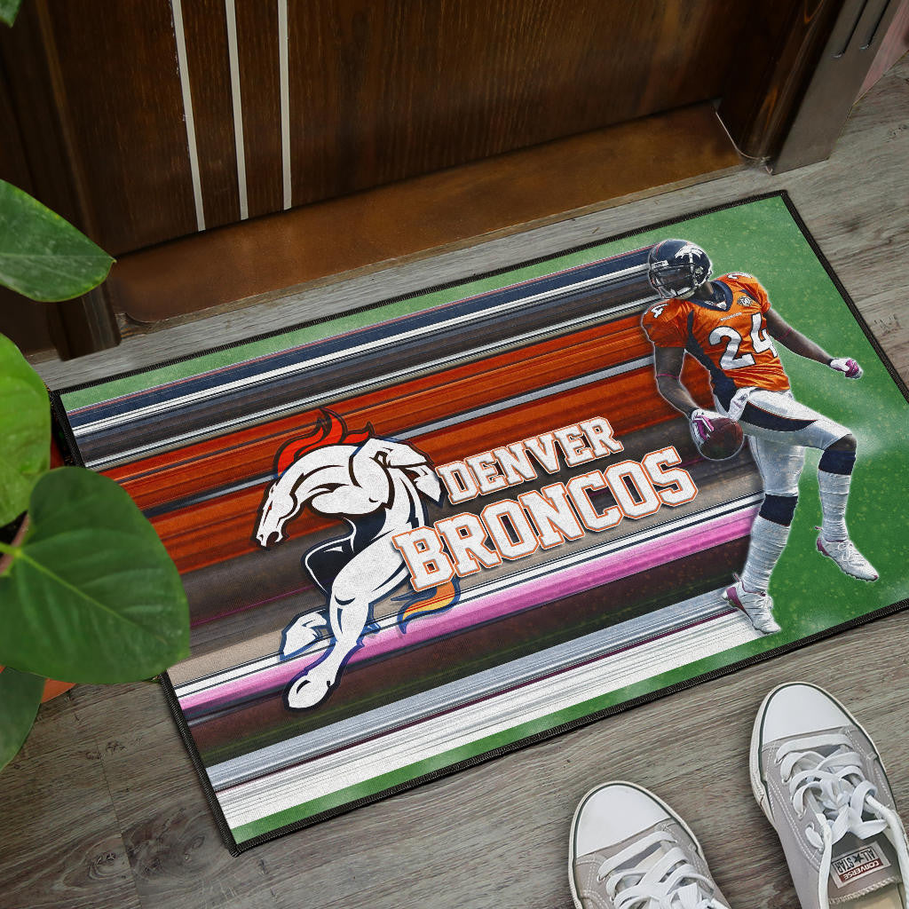 Denver American Football Broncos Bailey 24 Grab Rugby Ball Looking Back Door Mat Home Decor