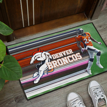Denver American Football Broncos Bailey 24 Grab Rugby Ball Looking Back Door Mat Home Decor