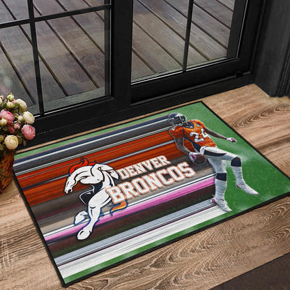 Denver American Football Broncos Bailey 24 Grab Rugby Ball Looking Back Door Mat Home Decor