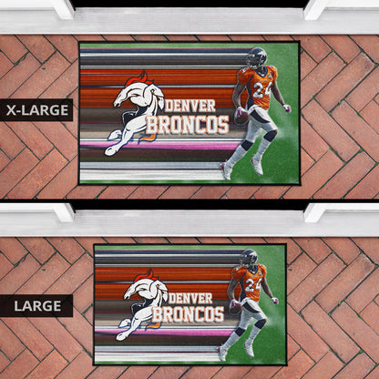 Denver American Football Broncos Bailey 24 Grab Rugby Ball Looking Back Door Mat Home Decor