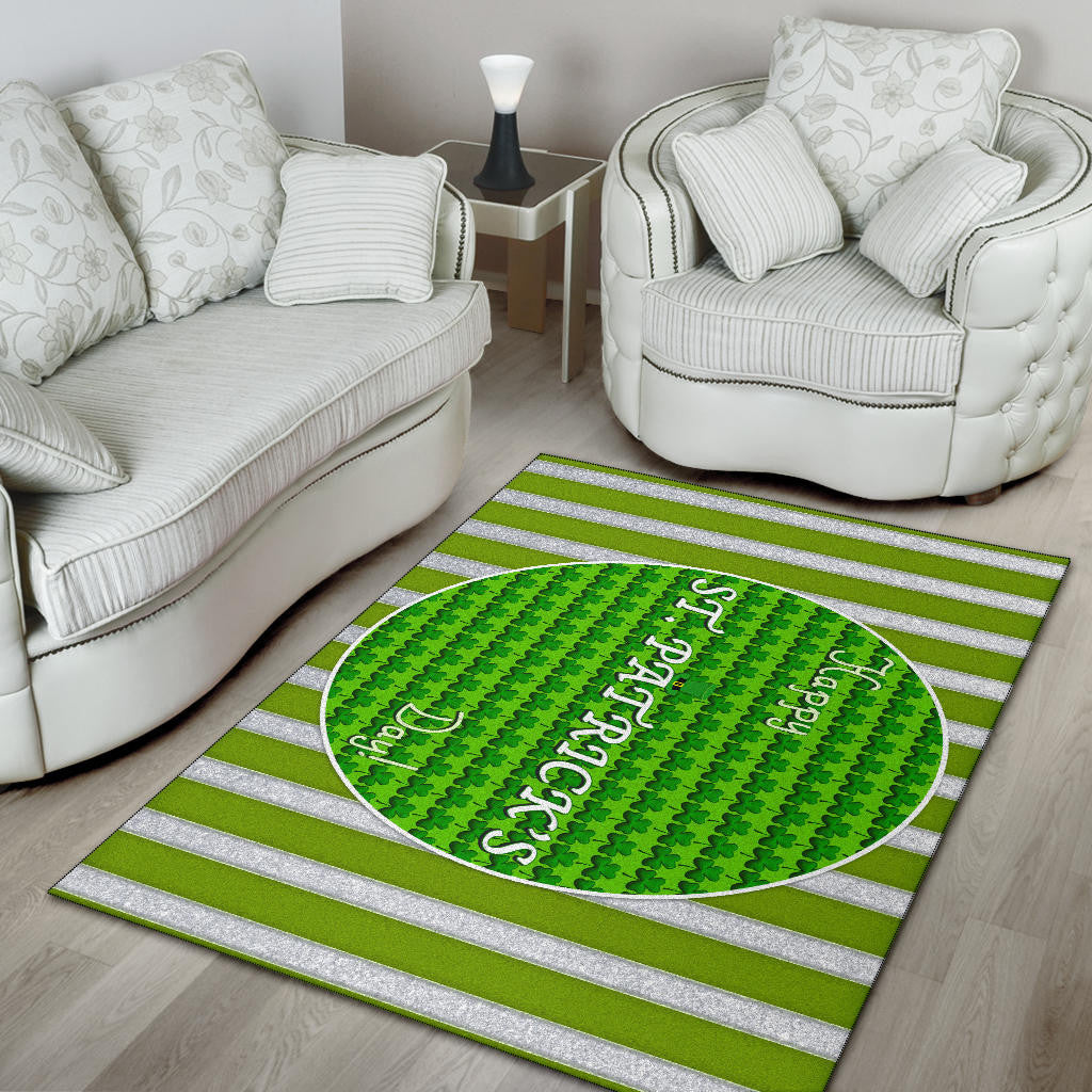 Saint Patrick's Happy St. Patrick Shamrock Patterns Green White Area Rug Home Decor