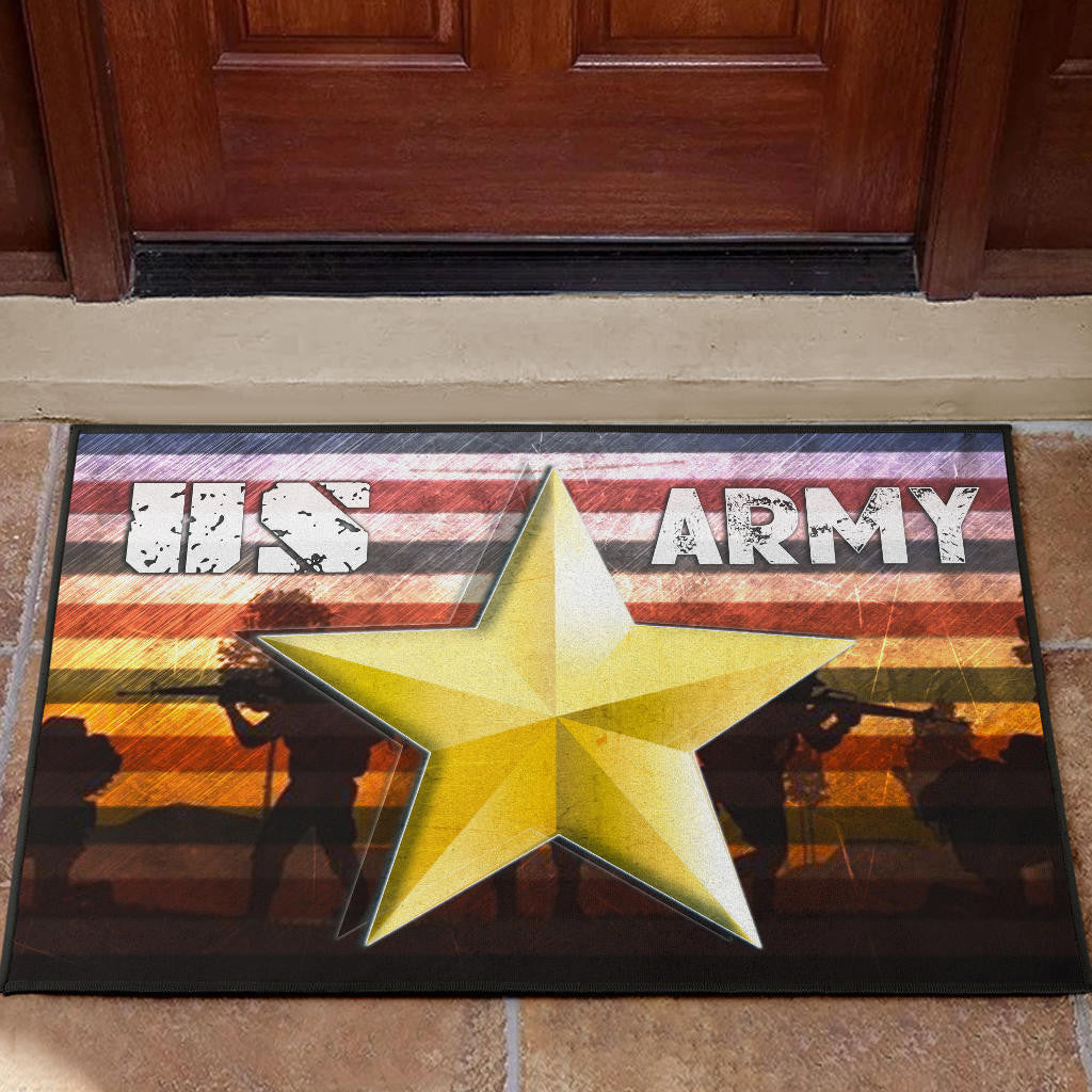 US Independence Day US Army In War Silhouette Yellow Star Door Mat Home Decor