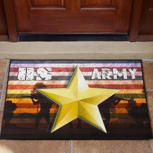 US Independence Day US Army In War Silhouette Yellow Star Door Mat Home Decor