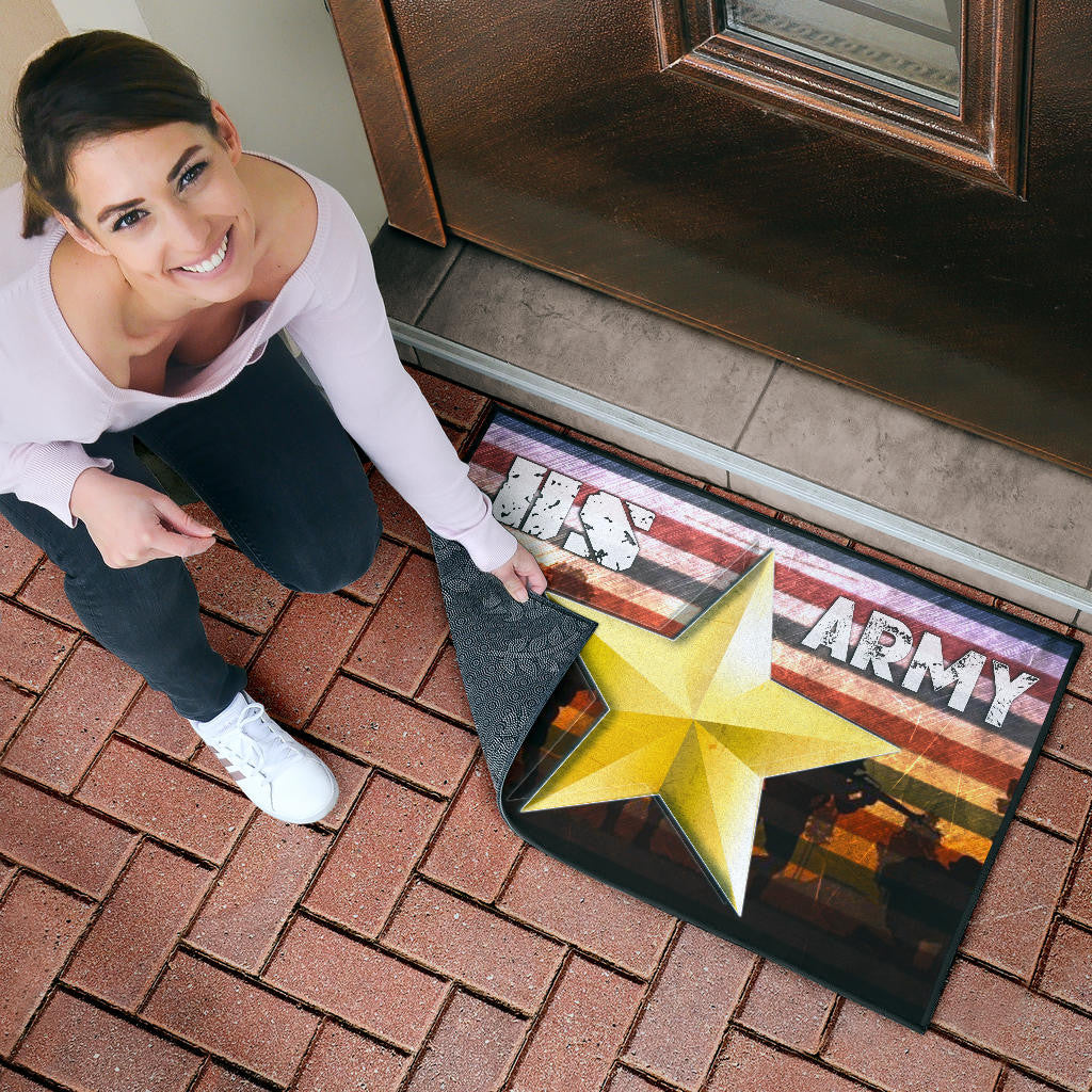 US Independence Day US Army In War Silhouette Yellow Star Door Mat Home Decor
