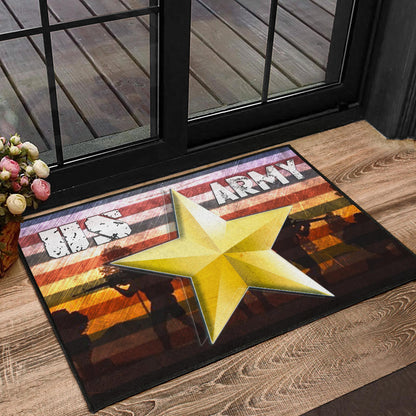 US Independence Day US Army In War Silhouette Yellow Star Door Mat Home Decor