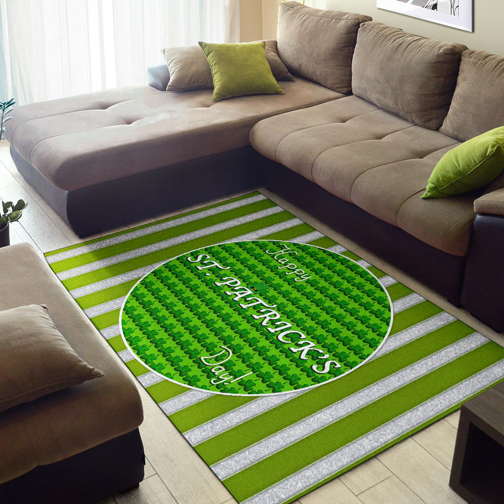 Saint Patrick's Happy St. Patrick Shamrock Patterns Green White Area Rug Home Decor