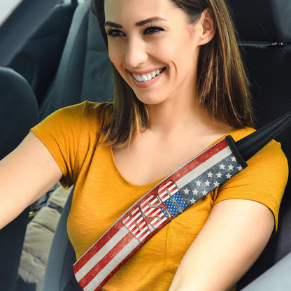 US Independence Day Bald Eagle Breaking Though US Flag Seat Belt Covers