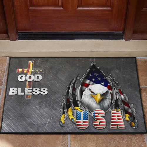 US Independence Day Eagle Emerging From Claw Scratch God Bless Door Mat Home Decor