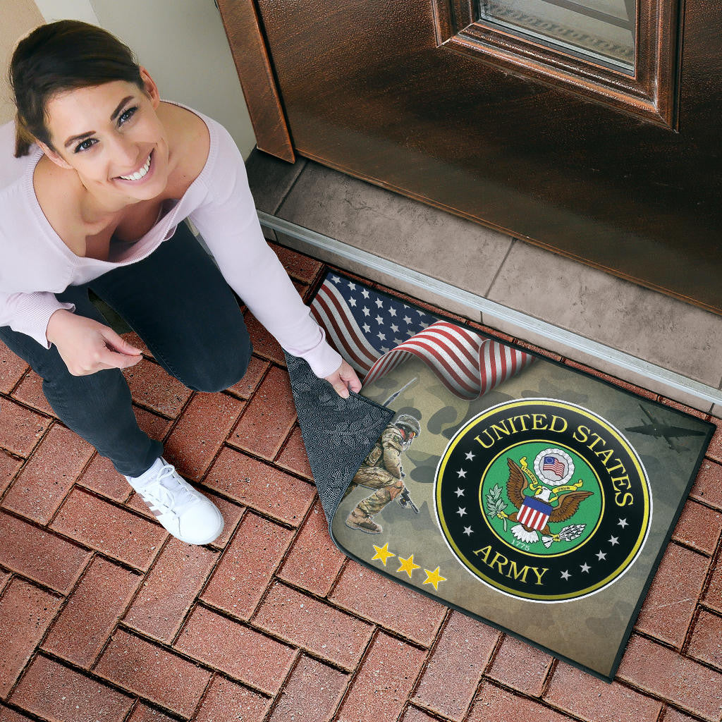 US Independence Day US Army Soldier In Battle Door Mat Home Decor