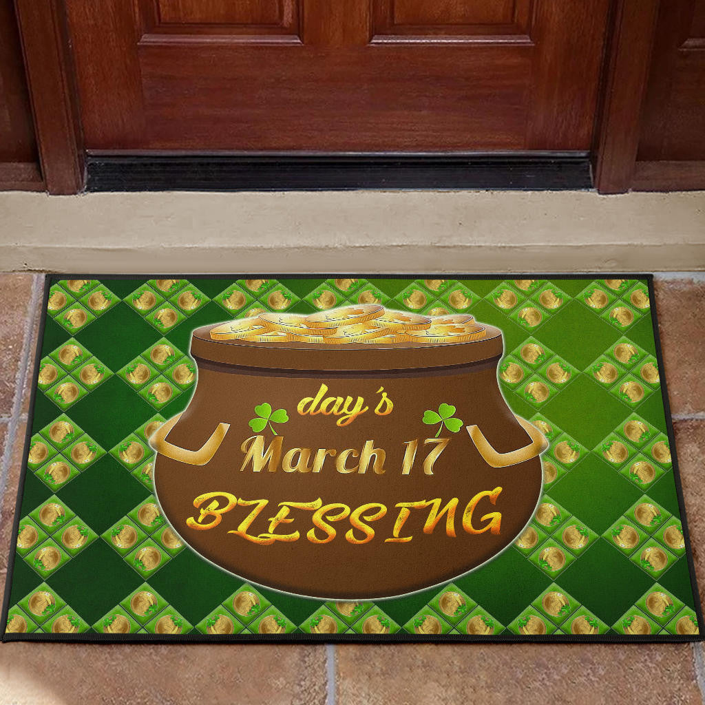 Saint Patrick's Mar 17 Blessing Pot Of Gold Coins Door Mat Home Decor