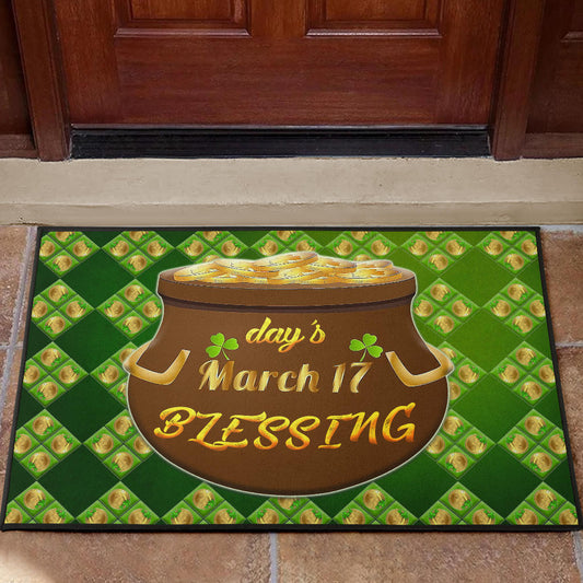 Saint Patrick's Mar 17 Blessing Pot Of Gold Coins Door Mat Home Decor