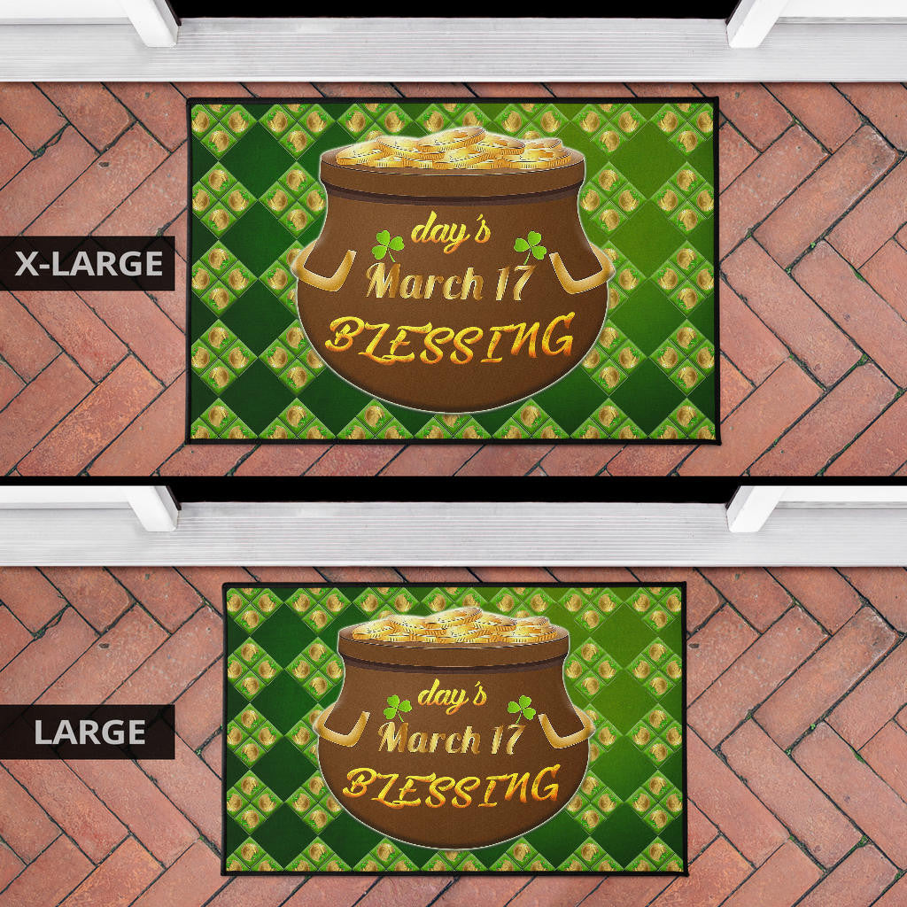 Saint Patrick's Mar 17 Blessing Pot Of Gold Coins Door Mat Home Decor