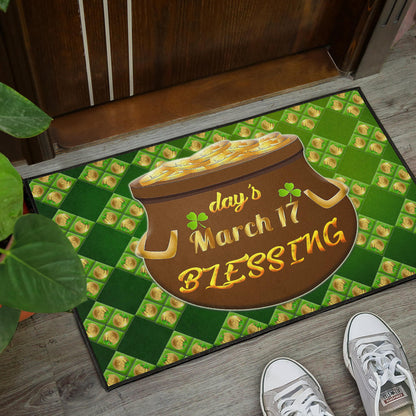 Saint Patrick's Mar 17 Blessing Pot Of Gold Coins Door Mat Home Decor