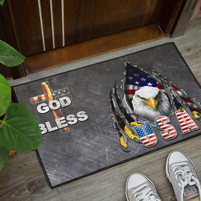 US Independence Day Eagle Emerging From Claw Scratch God Bless Door Mat Home Decor
