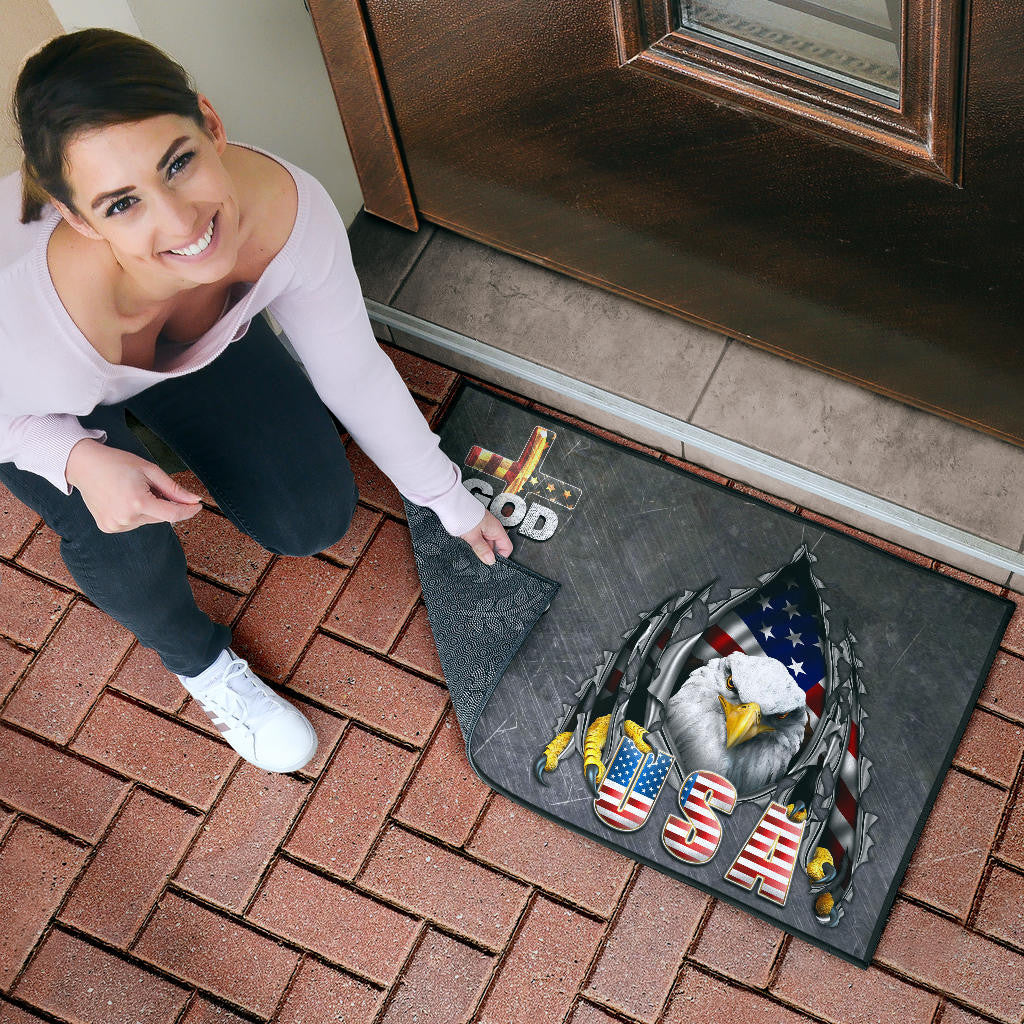 US Independence Day Eagle Emerging From Claw Scratch God Bless Door Mat Home Decor