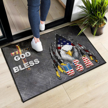 US Independence Day Eagle Emerging From Claw Scratch God Bless Door Mat Home Decor