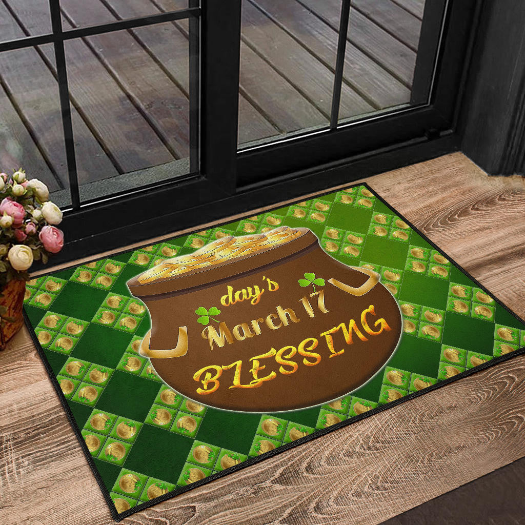 Saint Patrick's Mar 17 Blessing Pot Of Gold Coins Door Mat Home Decor