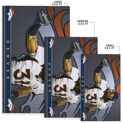 Denver American Football Broncos Justin 31 Watercolor Paintings Area Rug Home Decor