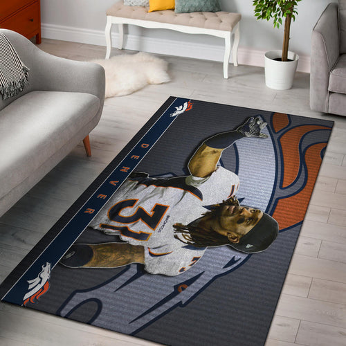 Denver American Football Broncos Justin 31 Watercolor Paintings Area Rug Home Decor