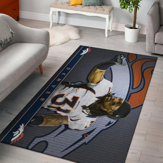 Denver American Football Broncos Justin 31 Watercolor Paintings Area Rug Home Decor